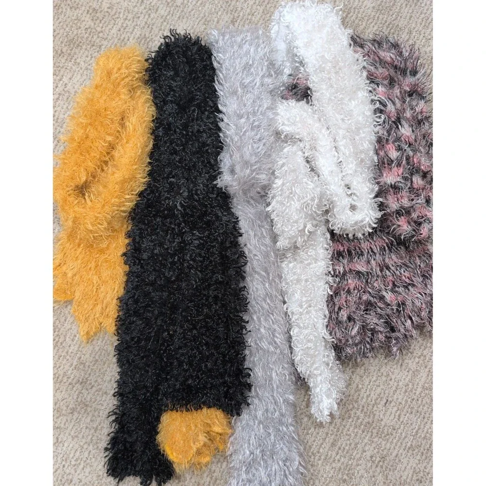 5 Fuzzy Eyelash Skinny Boa Scarf Scarves Black, Gold, White, Silver, Multi